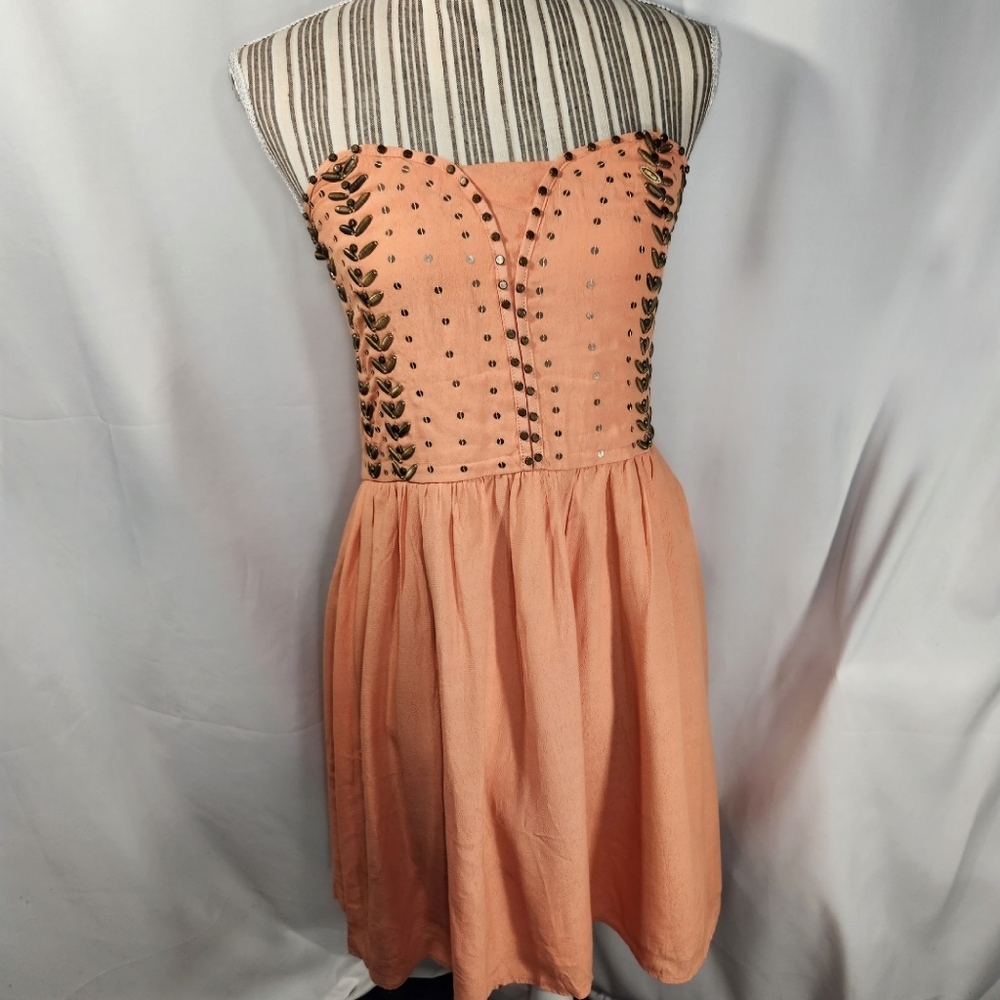 Romeo & Juliet Couture Orange Strapless Brass Accent Bodice Dress Size Medium